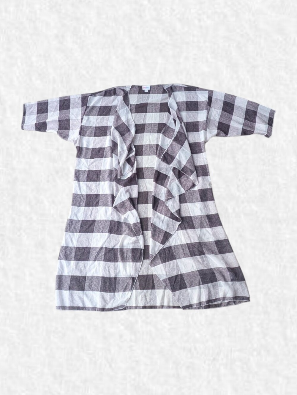 Lularoe NEW Women's Fit L-2x: Black & White Buffalo Check Open Front Kimono - Picture 4 of 6